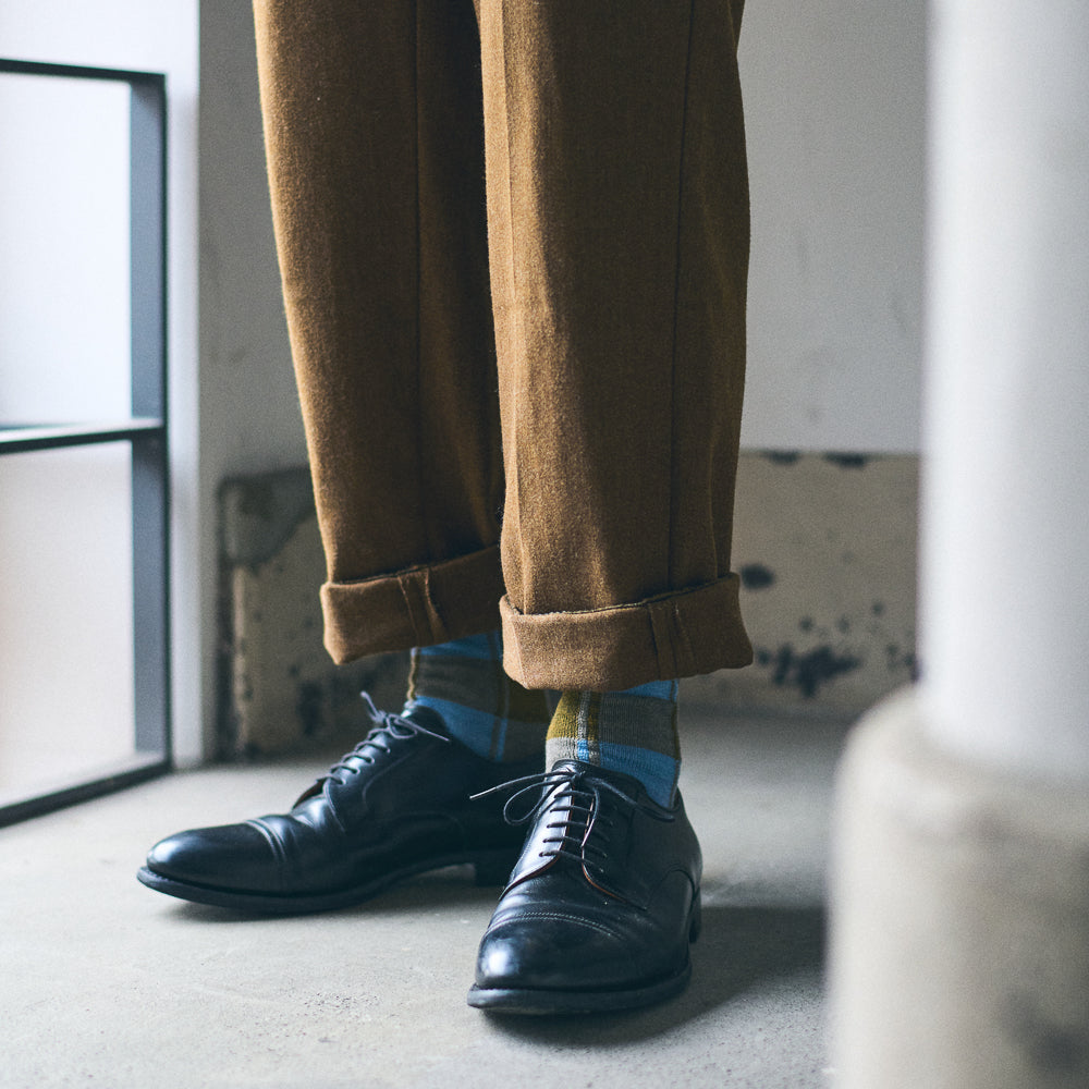 4-4009|Organic Cotton Wool Yak Block Pattern Socks