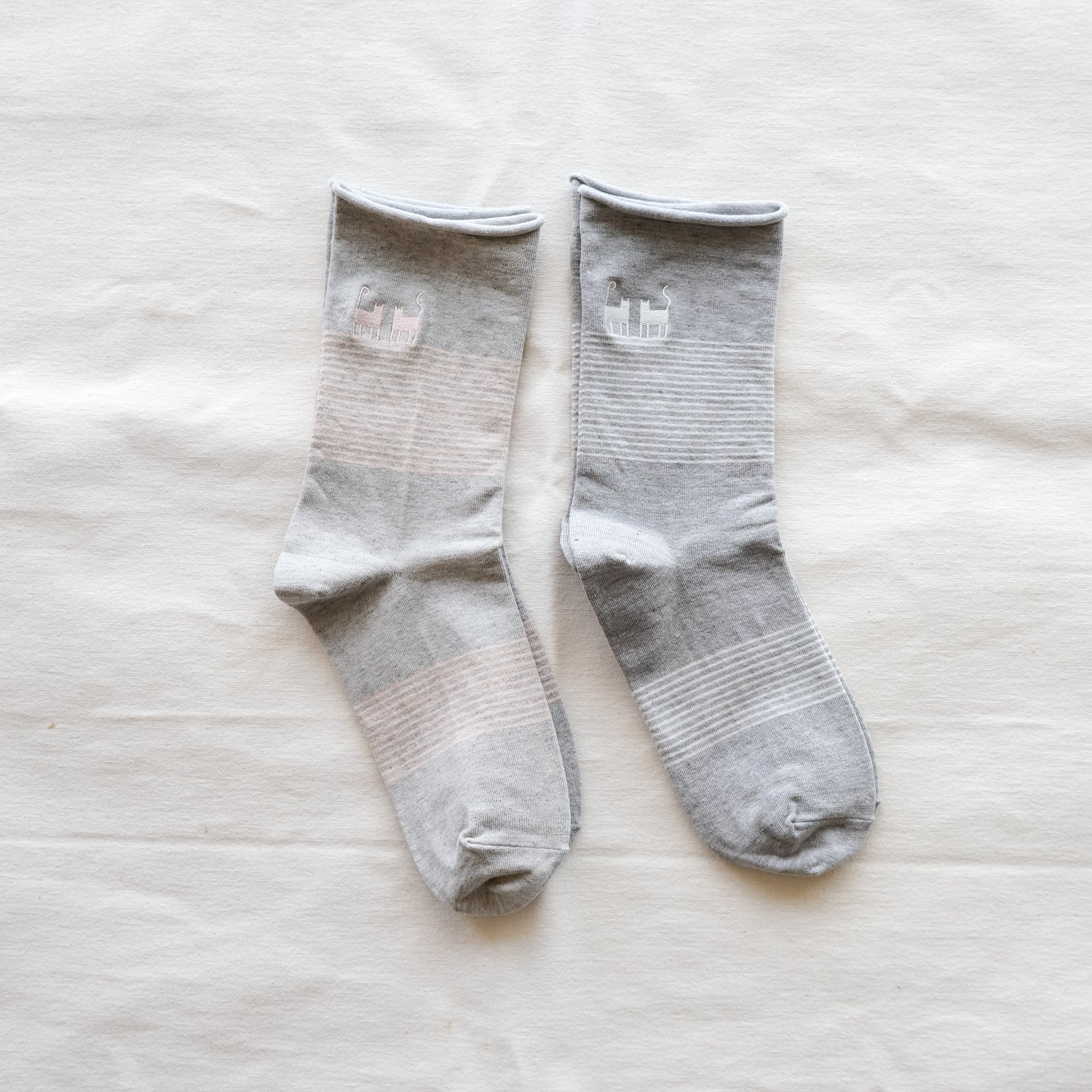 5-1091|にゃらまち刺繍 ゴムなしソックス <糸季限定>