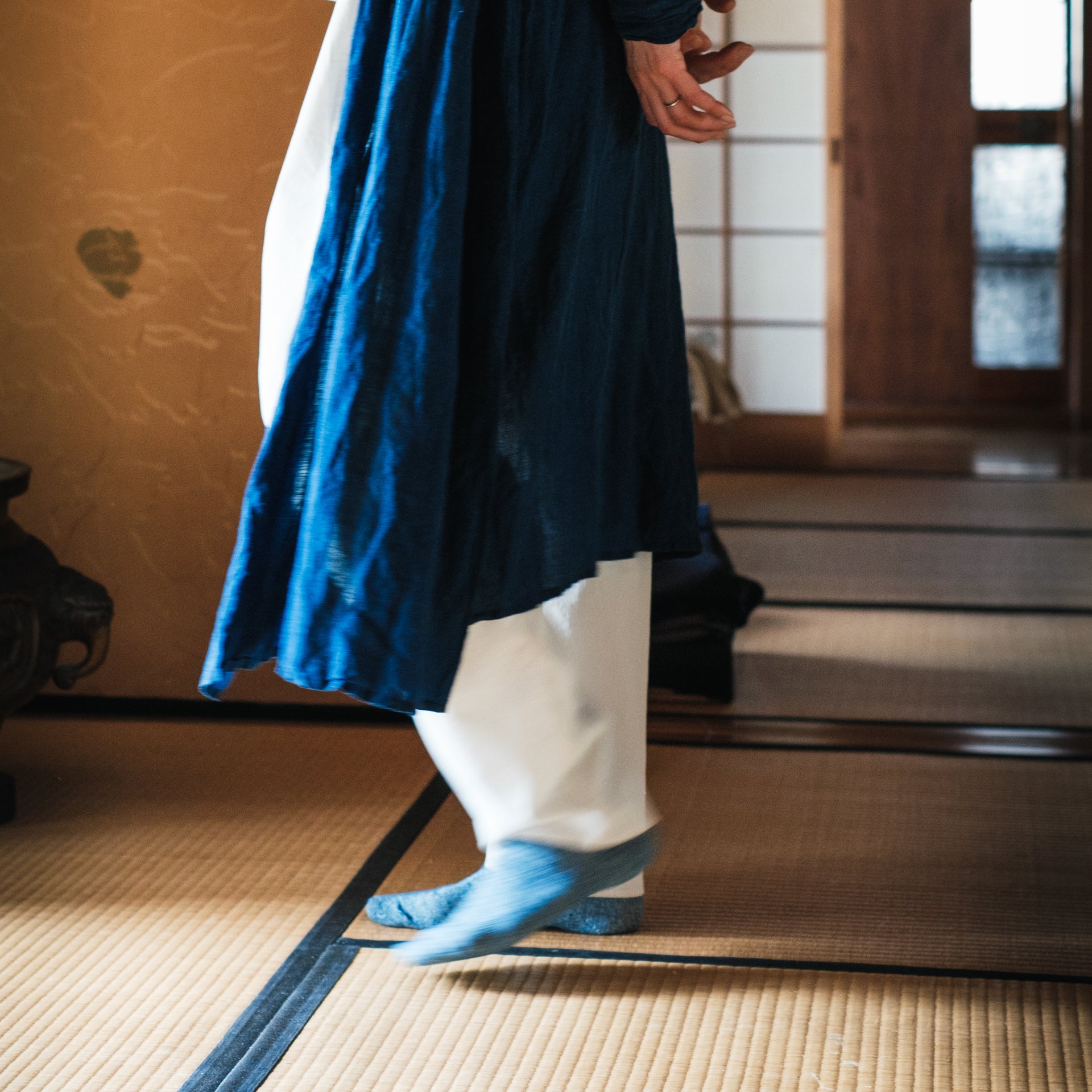 7-5022｜ 藍染 "Washi" Organic Cotton Ribbed Socks