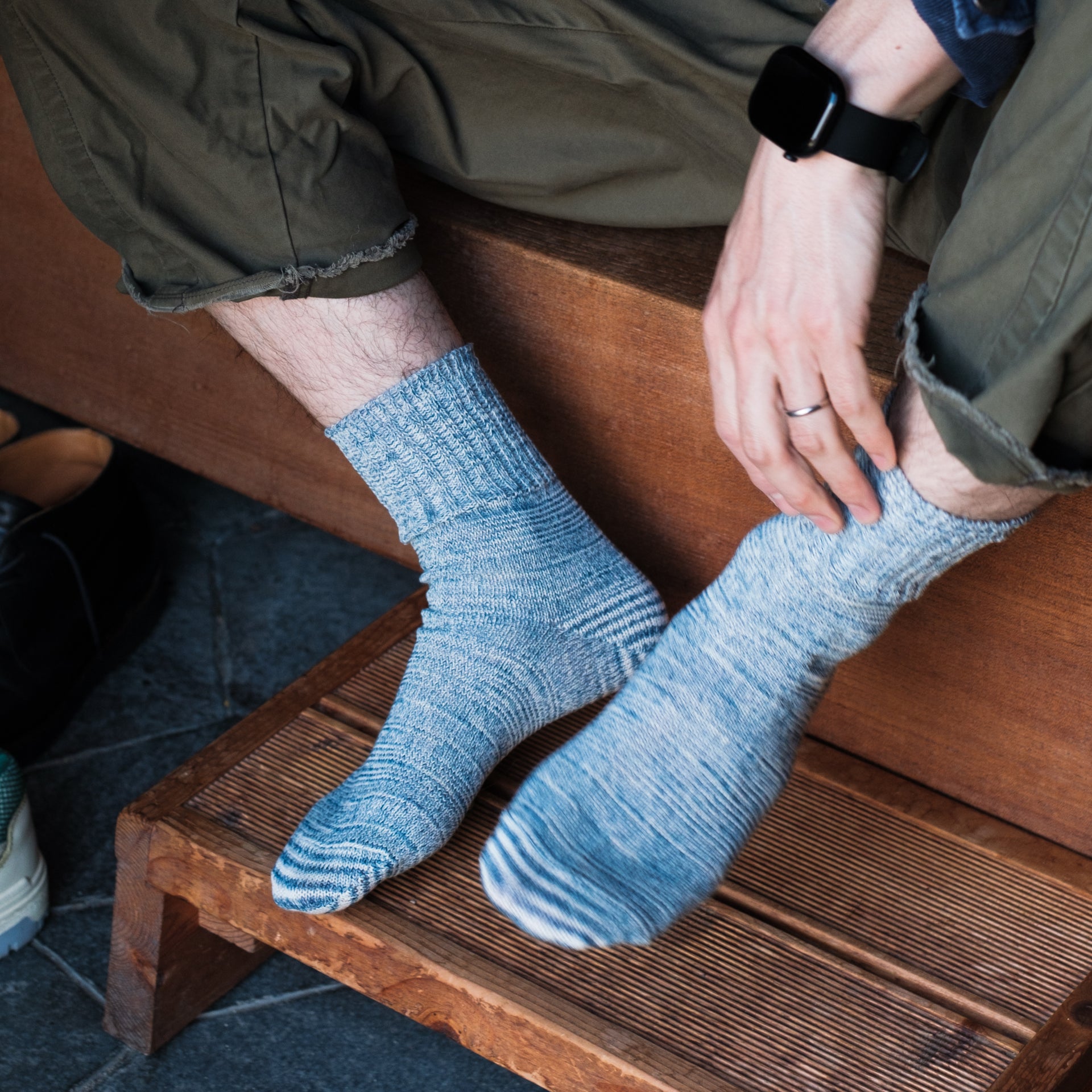 7-5022｜ 藍染 "Washi" Organic Cotton Ribbed Socks