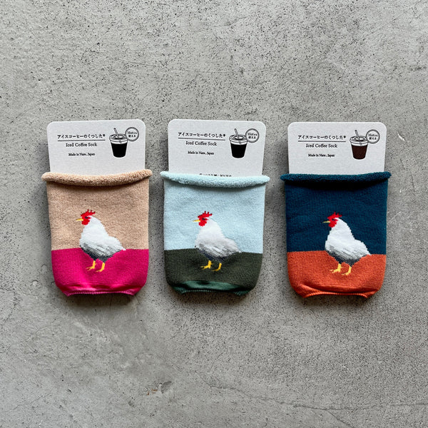 6-1010| アイスコーヒーの靴下　ニワトリ