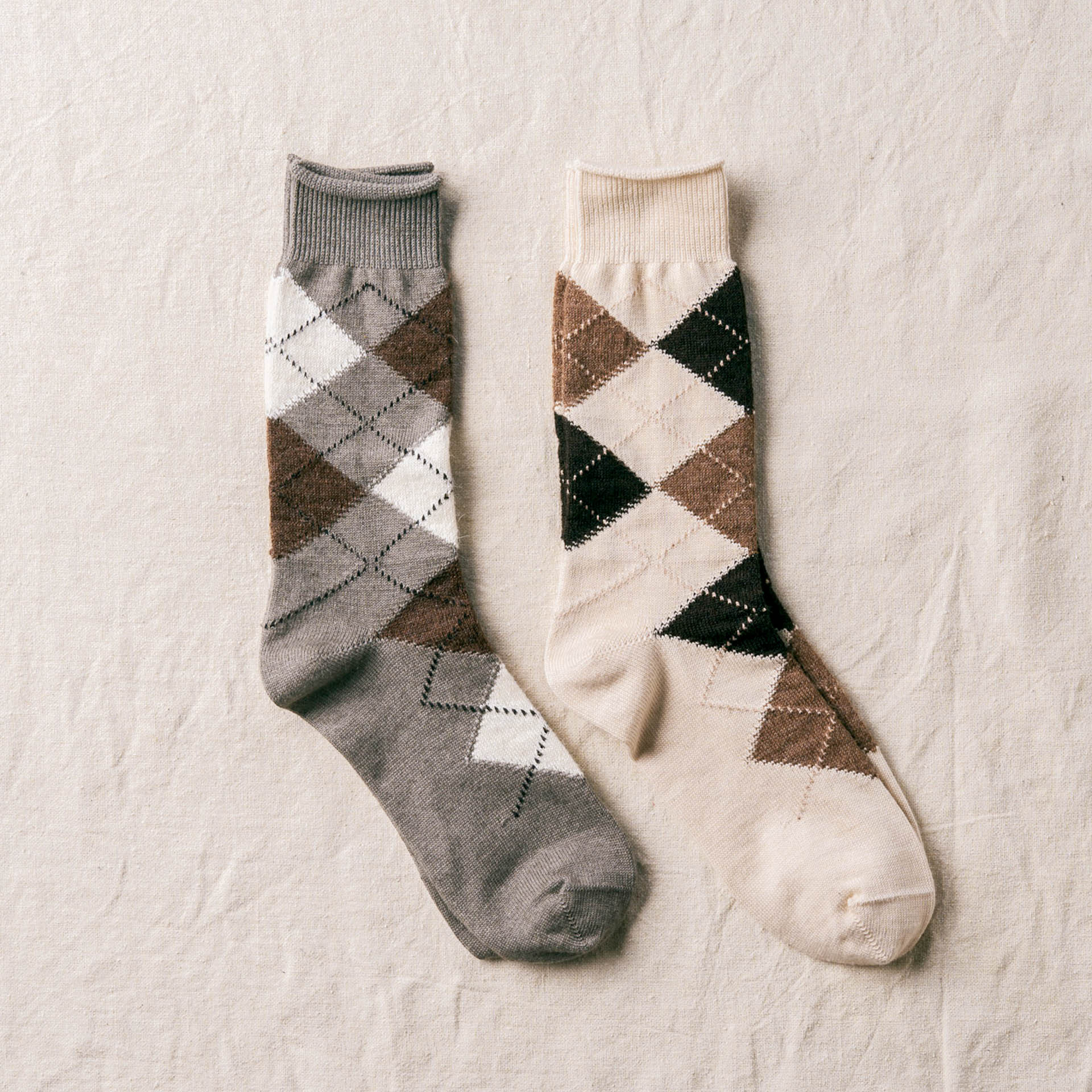 7-5016｜Organic Cotton Alpaca Yak Argyle Socks
