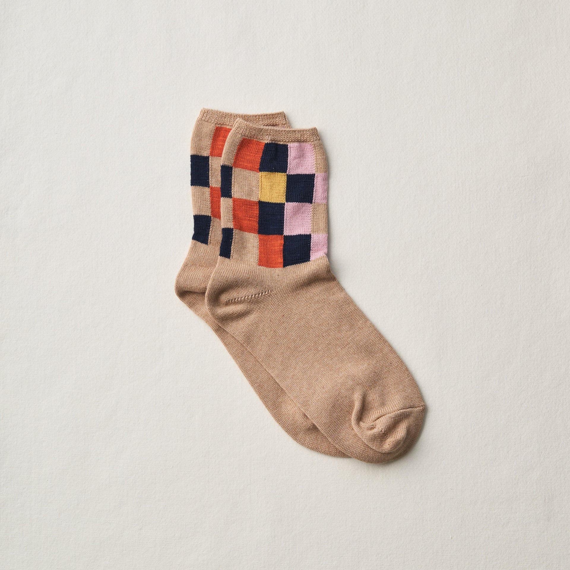 4-2016｜Organic Cotton Block Pattern Socks