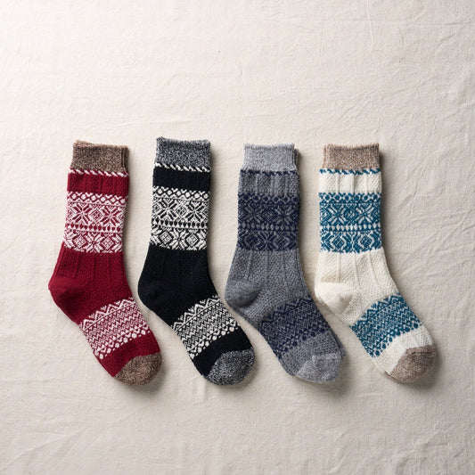 4-4011｜Wool Organic Cotton Snow Pattern Socks