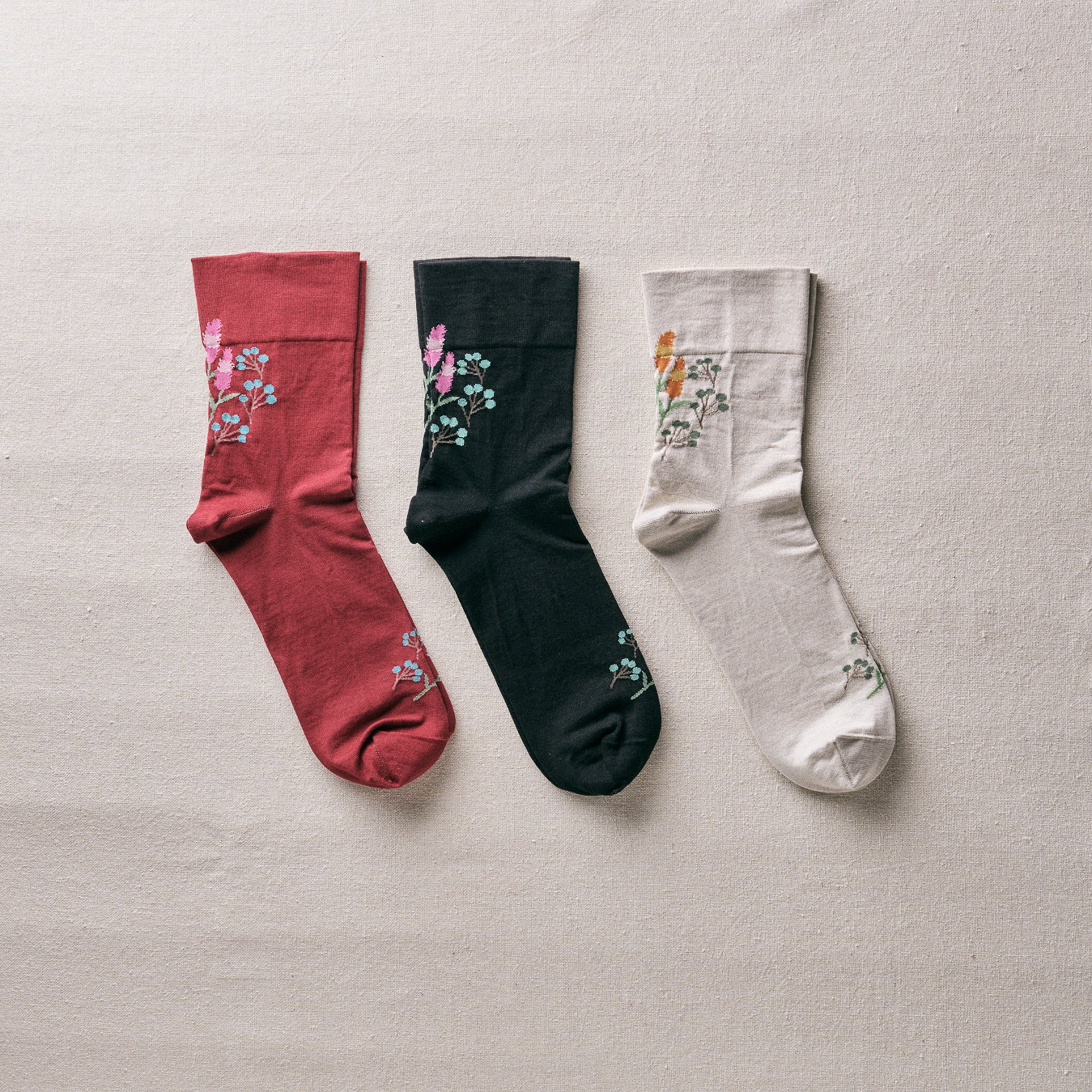 4-4014｜Organic Cotton Rubber Free Flower Socks