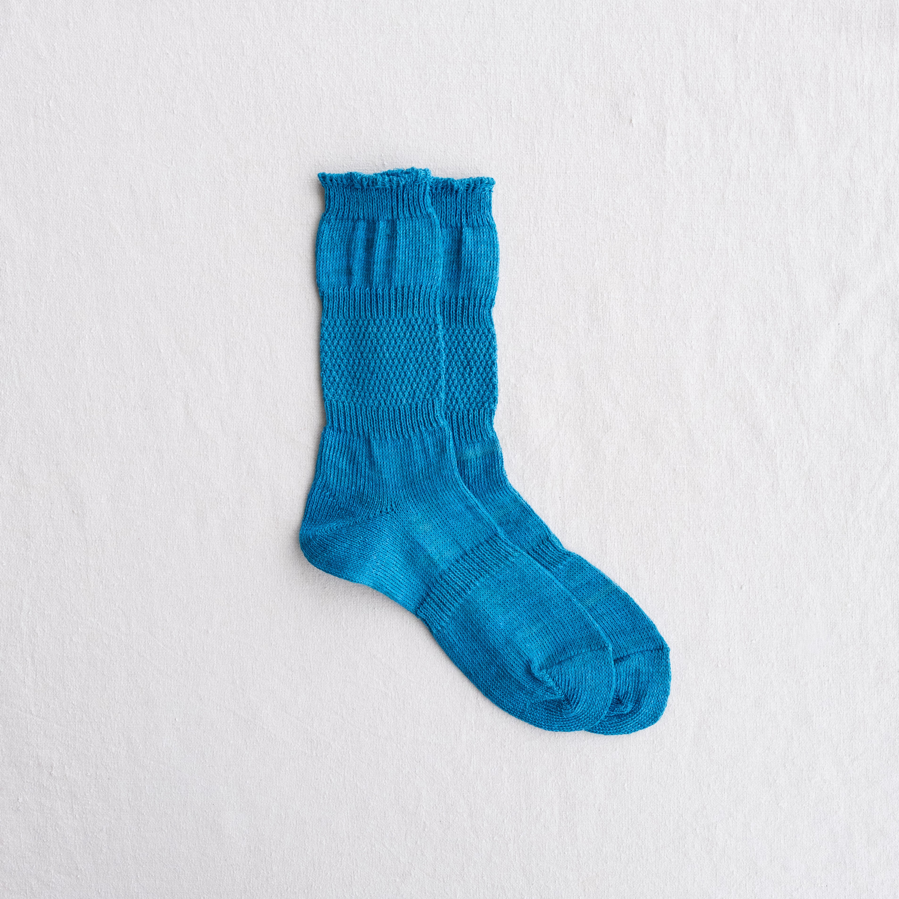 ソックス ブルー L ショッパーS 5-5011｜Linen Moss Stitch
