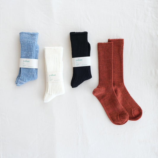 4-4007｜Linen Wool Ribbed Socks