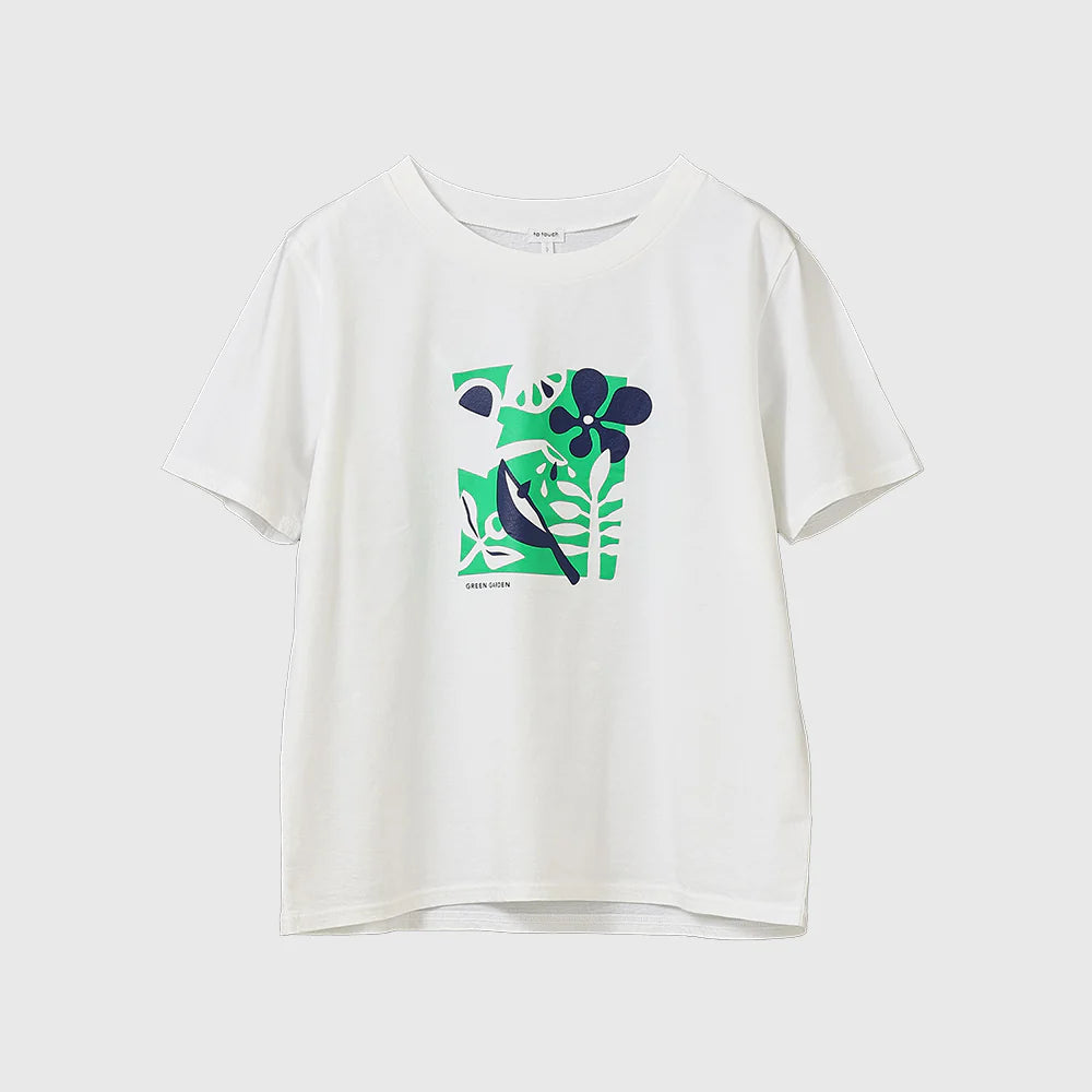 to touch｜TO26C-07　40/1ハイゲージ天竺 GARDENプリントTシャツ