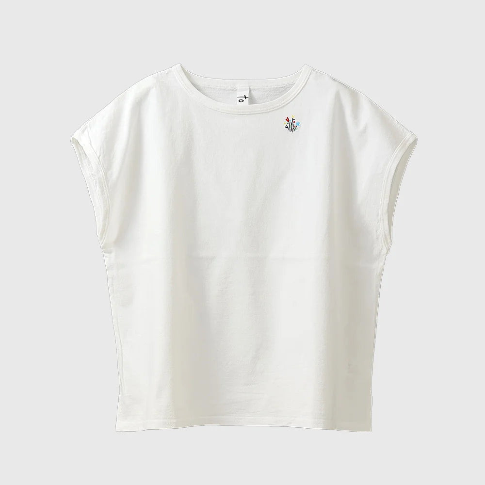 to touch｜TO26C-10　ドライコットンフラワー刺繍Tシャツ
